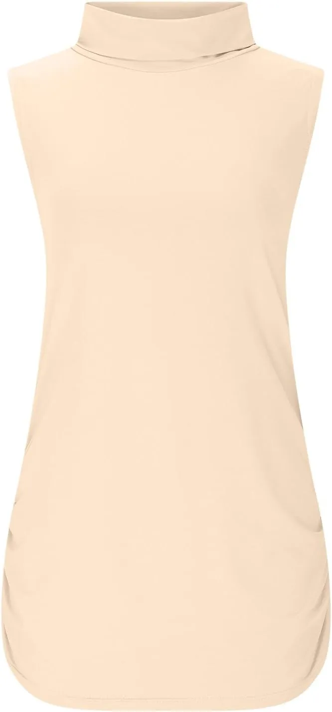 Women Mock Turtleneck Long Sleeve T Shirt Plus Size Sleeveless Tank Tops Basic Stretch Slim Fit Undershirts