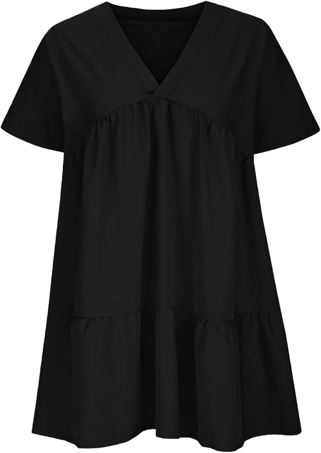 Women V Neck Flowy Babydoll Dresses 2025 Summer Short Sleeve Swing Shift Loose Casual Mini Tunic Dress