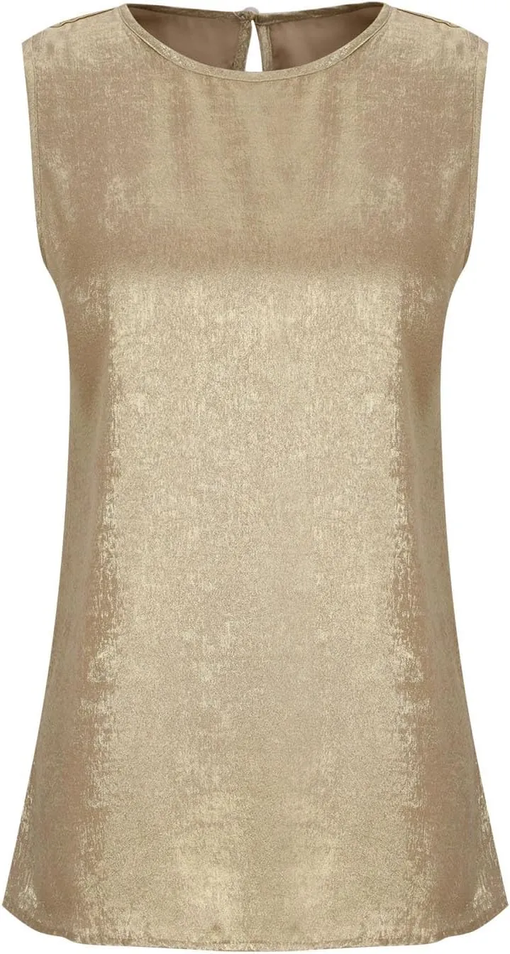 Women's Camisole Mock Neck Sleeveless Basic Cami Tops Back Keyhole Sexy Tank Shirts Loose Fit Shiny Blouses