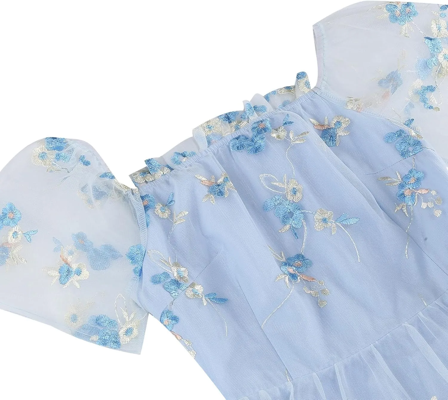 Womens Elegant Tiered Tulle Embroidered Dresses Homecoming Tea Party A-Line Vintage Square Neck Floral Dress