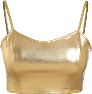 Womens Holographic Metallic Shiny Off Shoulder Crop Top Bustier Tube Top Blouse Rave Causal Strapless Basic Sexy Vest