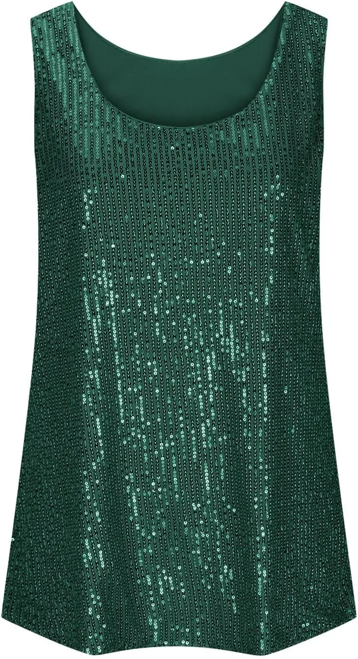 Womens Sequin Sparkle Tank Tops Casual Fashion Strappy Shimmer Camisole Sleeveless Party Glitter Tanks Tops