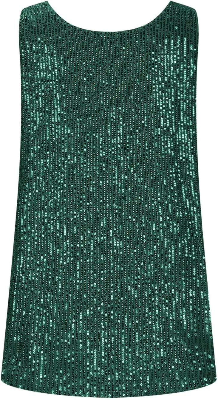 Womens Sequin Sparkle Tank Tops Casual Fashion Strappy Shimmer Camisole Sleeveless Party Glitter Tanks Tops