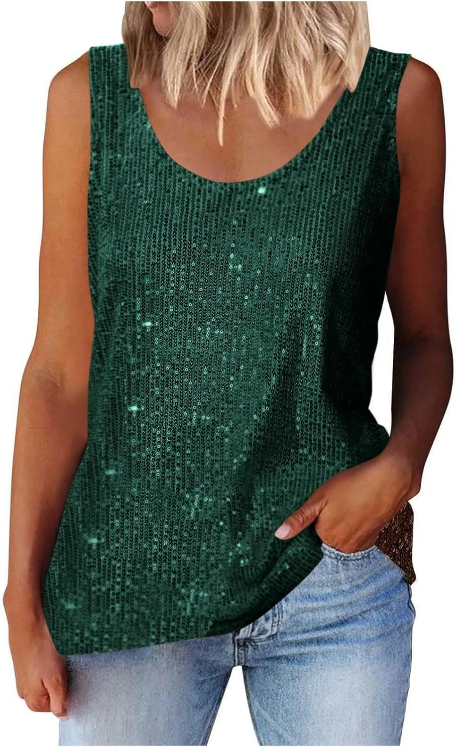 Womens Sequin Sparkle Tank Tops Casual Fashion Strappy Shimmer Camisole Sleeveless Party Glitter Tanks Tops