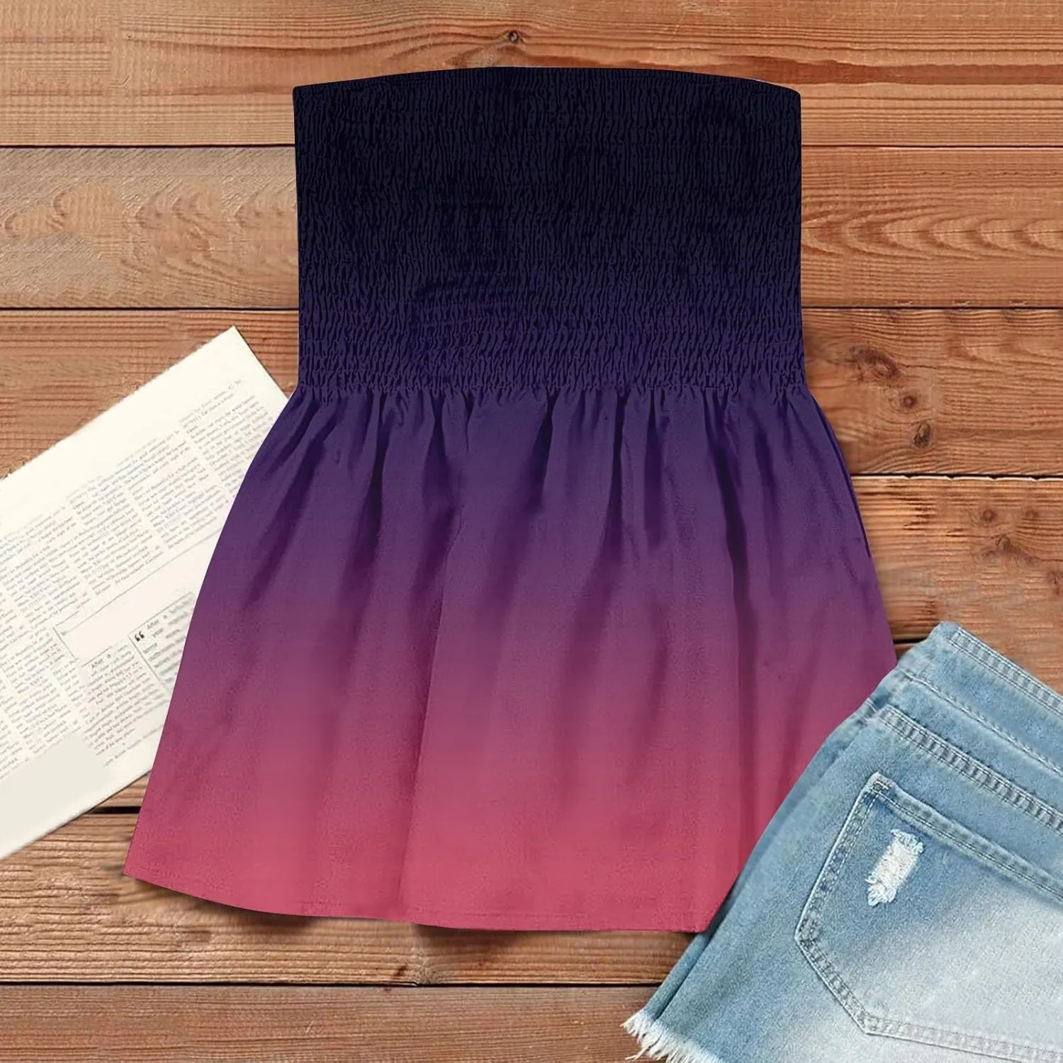 Womens Tube Tops Strapless Striped Tanks Backless Sexy Casual Bandeau Sleeveless Shirts Off Shoulder Floral Blouses