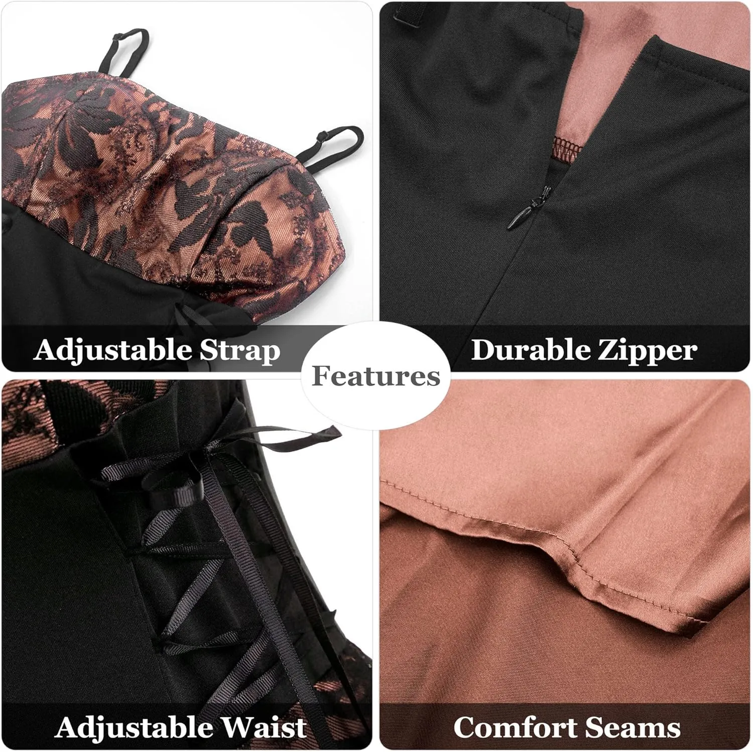 Women’s Vintage Steampunk Dress Spaghetti Strap Bandage Dresses Floral Lace High Low Dress Lolita Halloween Costumes
