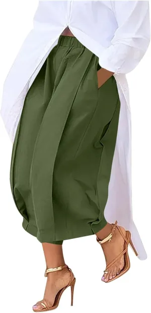 Women's Wide Leg Palazzo Pants 2025 Trendy High Waisted Flowy Trendy Crop Pant Casual Trousers with Pockets