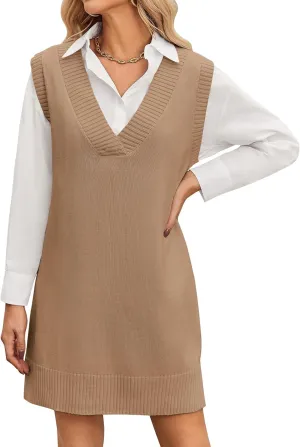 Zeagoo Women's Oversized Fall Sweater Vest Dress Winter Casual V Neck Sleeveless Loose Knit Pullover Sweater 2025