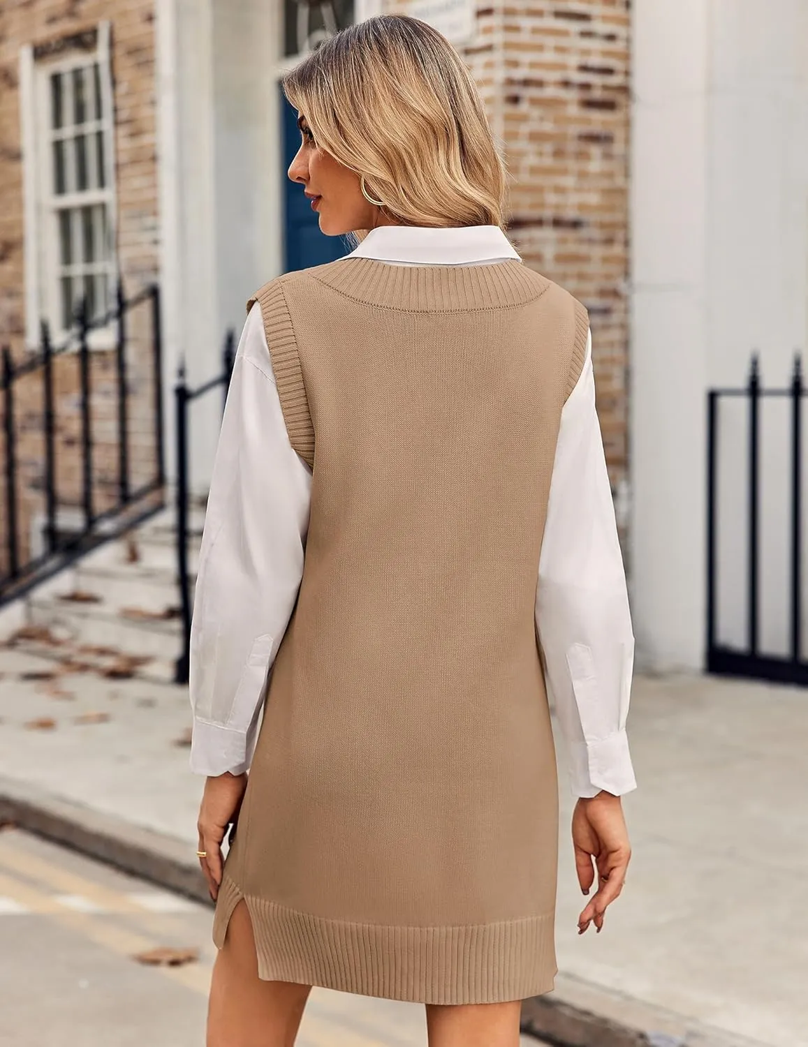 Zeagoo Women's Oversized Fall Sweater Vest Dress Winter Casual V Neck Sleeveless Loose Knit Pullover Sweater 2025