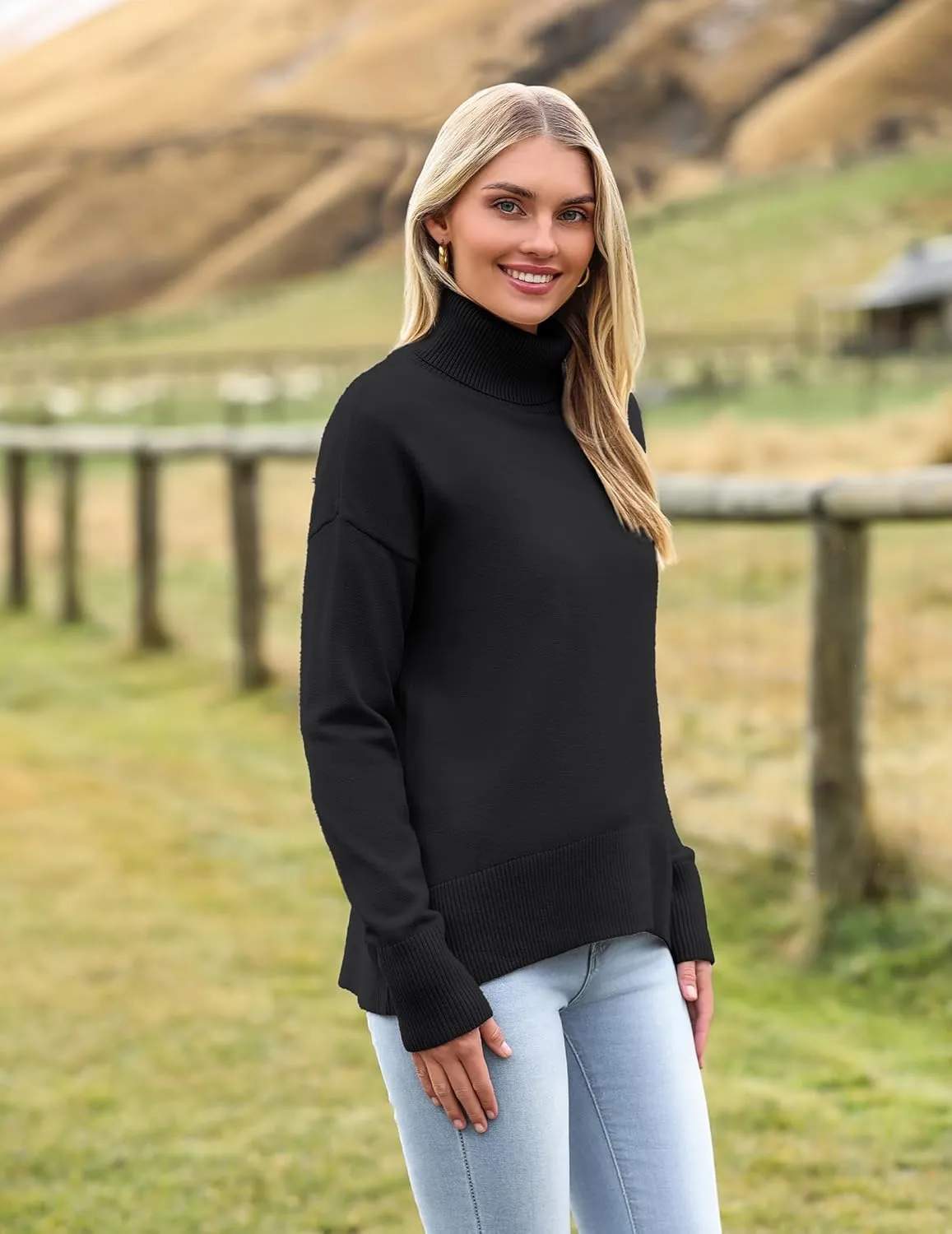 Zeagoo Women's Turtleneck Sweater 2024 Fall Winter Chunky Knitted Pullover High Low Hem Trendy Basic Jumper Top