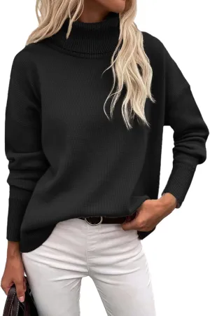 Zeagoo Women's Turtleneck Sweater 2024 Fall Winter Chunky Knitted Pullover High Low Hem Trendy Basic Jumper Top