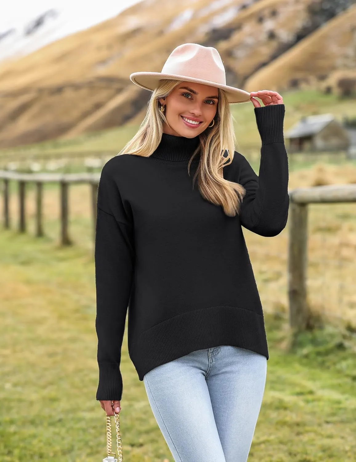 Zeagoo Women's Turtleneck Sweater 2024 Fall Winter Chunky Knitted Pullover High Low Hem Trendy Basic Jumper Top