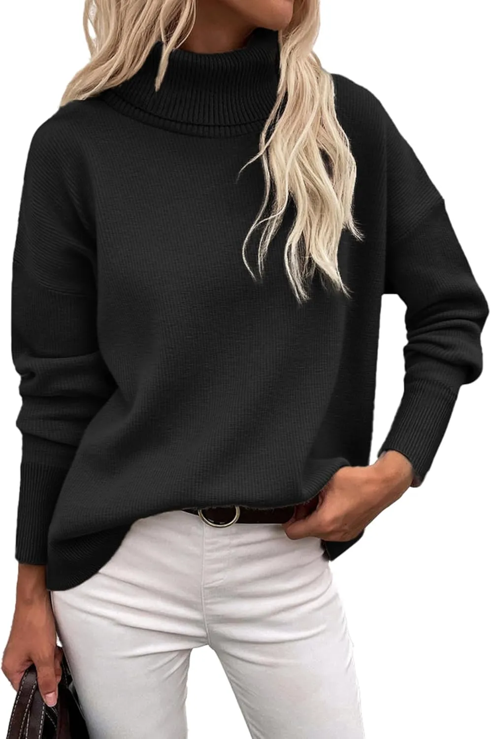 Zeagoo Women's Turtleneck Sweater 2024 Fall Winter Chunky Knitted Pullover High Low Hem Trendy Basic Jumper Top